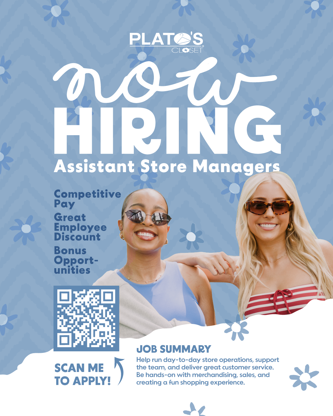 two girls smiling and laughing- now hiring for assistant managers
